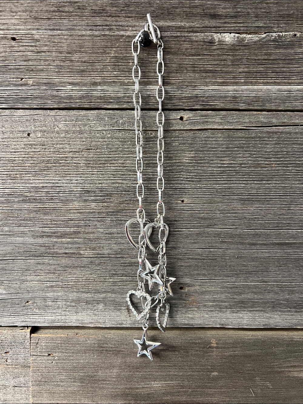 Jewelry: Silver Star/Heart Charm Pendant Necklace 90s/Y2K